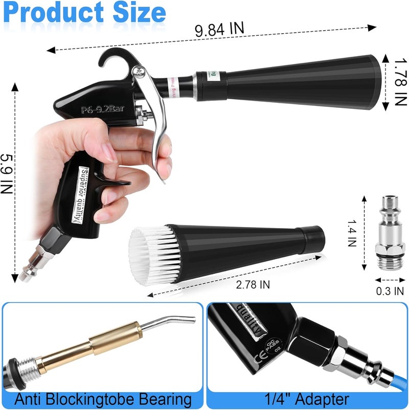 phepetroll Air Blow Gun Car Detailing Dry Cleaning Gun High Pressure Cleaning Tool, Dryer Blower for Car Surfaces Quickly Blasts Dust, Works with Air Compressor (Black, 2 Set Nozzle) - Image 2